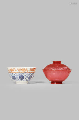 A CHINESE BLUE AND IRON-RED 'BAJIXIANG' BOWL