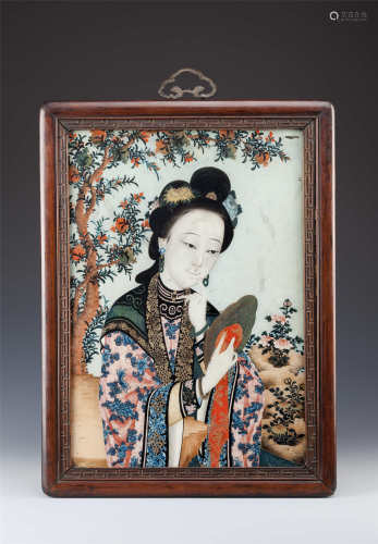 A CHINESE REVERSE GLASS PORTRAIT OF A WOMAN
