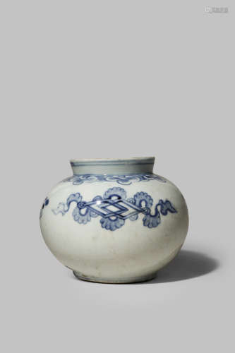 A KOREAN BLUE AND WHITE PICKLE JAR, TANJI