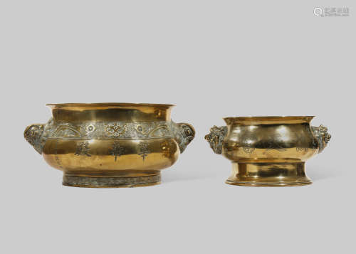 TWO LARGE CHINESE BRONZE INCENSE BURNERS