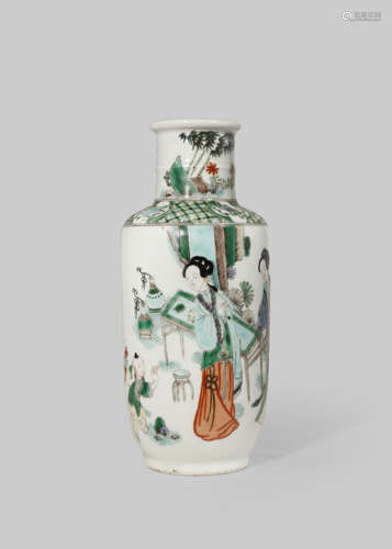 A CHINESE FAMILLE VERTE ROULEAU VASE