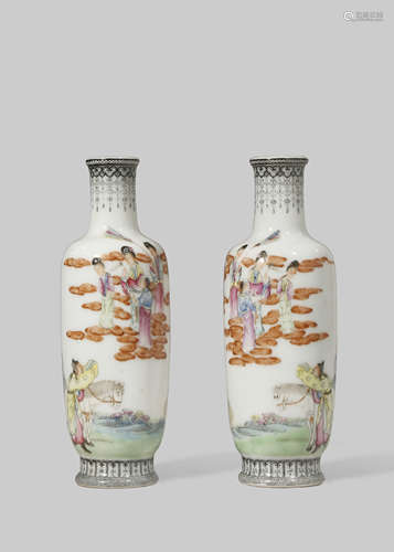 A NEAR PAIR OF CHINESE FAMILLE ROSE VASES