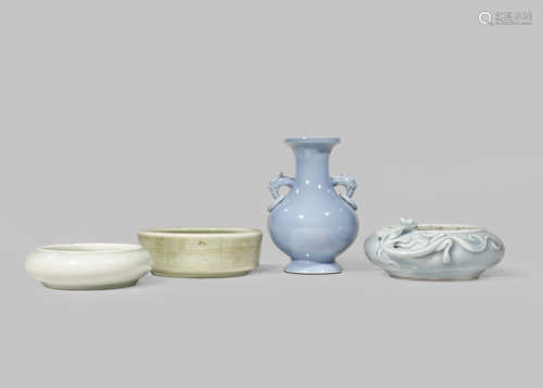 A CHINESE VASE AND THREE BRUSH WASHERS