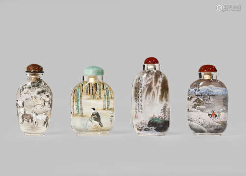 FOUR CHINESE INTERIOR PAINTED SNUFF BOTTLES