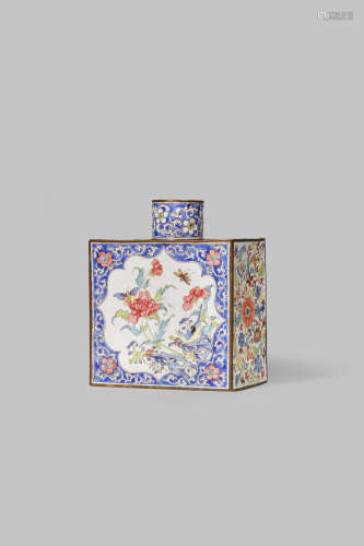 A CHINESE CANTON ENAMEL TEA CANISTER