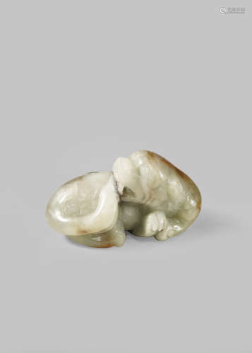 A CHINESE GREY JADE CARVING OF A DOG