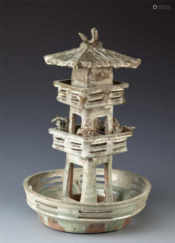 A CHINESE GLAZED POTTERY MODEL OF A TWO STOREY WATCHTOWER