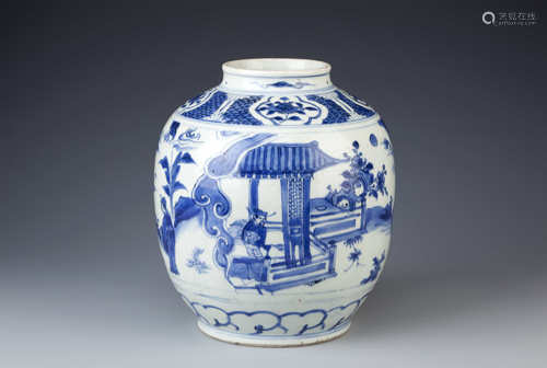 A CHINESE BLUE AND WHITE JAR