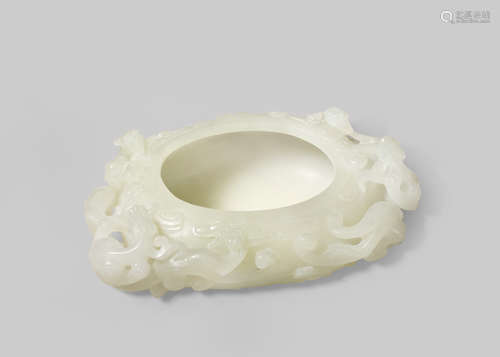 A CHINESE PALE CELADON JADE BRUSH WASHER