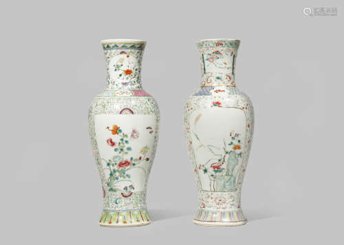 TWO CHINESE FAMILLE ROSE BALUSTER VASES