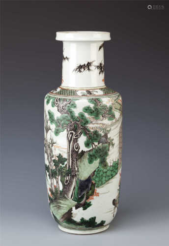 A CHINESE FAMILLE VERTE ROULEAU VASE