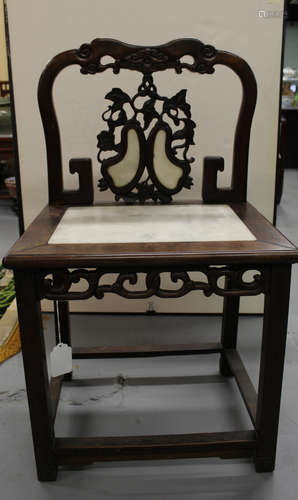 Antique Chinese rosewood marble chair.