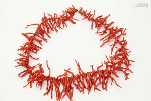 Red coral necklace.