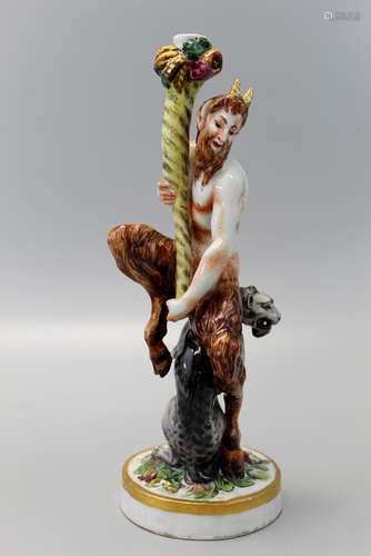 Antique Capodimonte Figurine of a Satyr Sitting on Grey