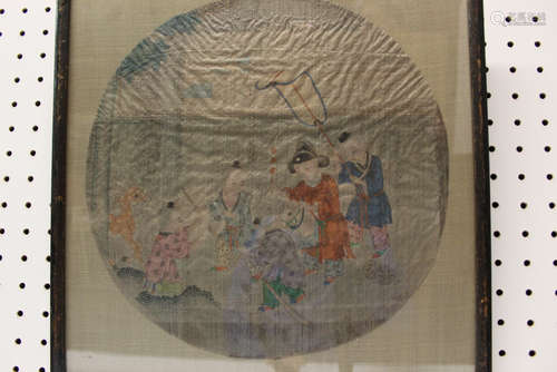 Chinese water color painting on silk, boys at play.