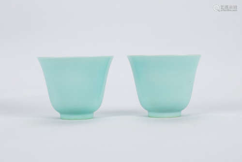 Pair of Chinese clair de lune porcelain cups, Tongzhi