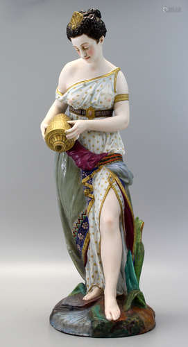 A Very Rare Antique Jean Gille (French 1845) porcelain figure of a lady holding a water vase.