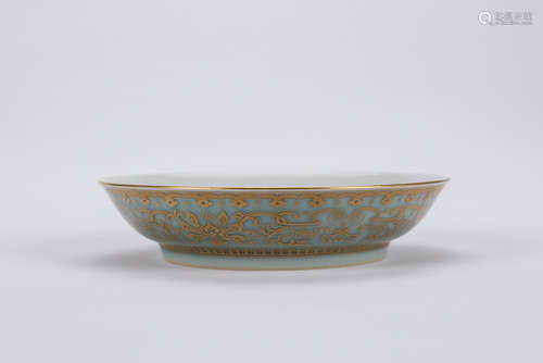 Chinese gilt celadon porcelain plate, Daoguang mark.