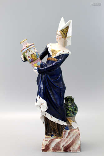 Art Deco Porcelain Dresden Medieval Lady Queen with Capodimonte Vase.