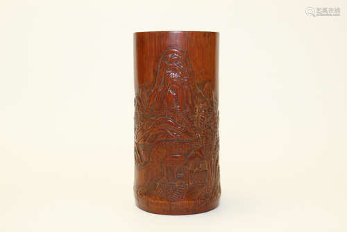 Chinese carved bamboo brush pot.