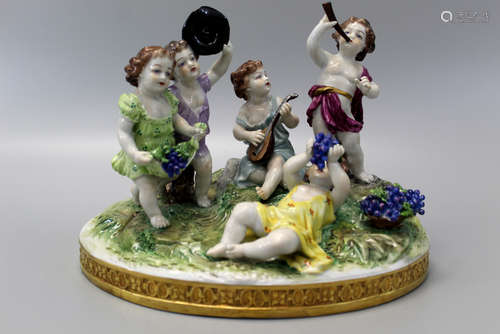 Oldest Volkstedt Porcelain Centerpiece, The Wine Grape Harvest Playing Children.