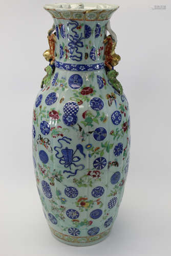 Chinese celadon glaze famille rose porcelain vase.