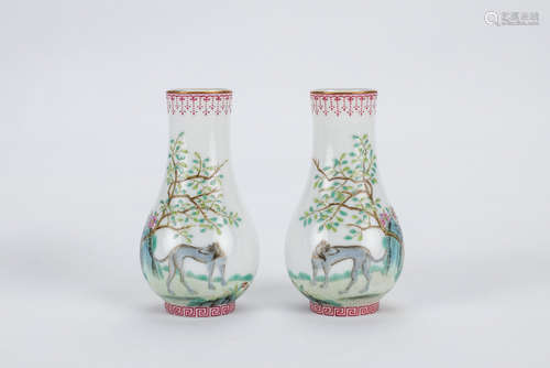 Pair of Chinese enamel porcelain vases, Qianlong mark.