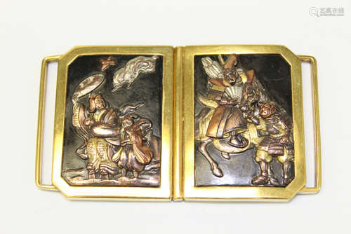 Japanese gold gilt with silver inlaid buckle.