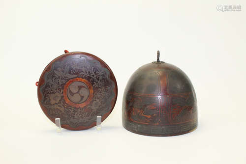 Japanese Buddhist bronze drum and bell.