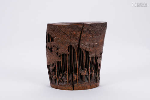 Chinese carved bamboo brush pot.