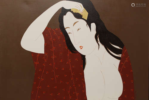 Japanese feminine physiognomy, oil on canvas, singed