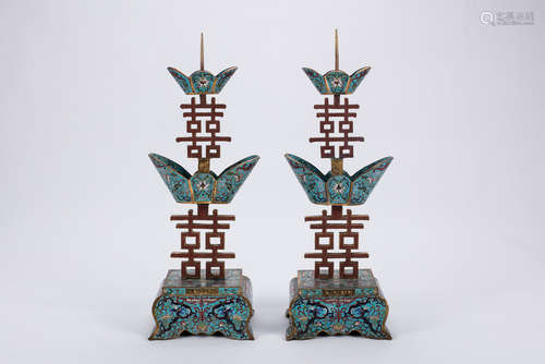 Pair of Chinese cloisonne candle holders, Qianlong