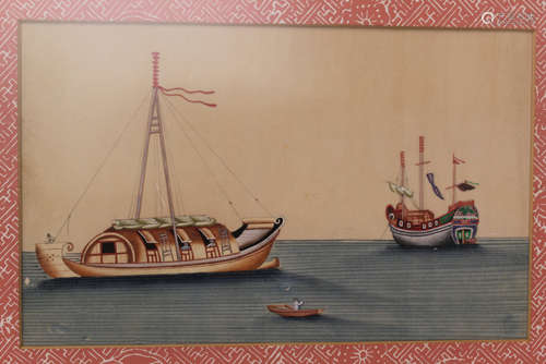 Sailing Boats, Chinese Gouache painting on rice paper.