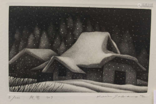 Night Snow, etching, signed and numbered by artist