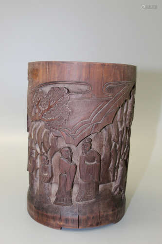 Chinese carved bamboo brush pot, 20th Century.