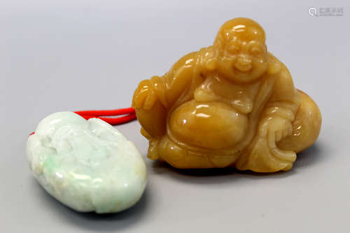 Chinese carved yellow jade and jadeite carving.