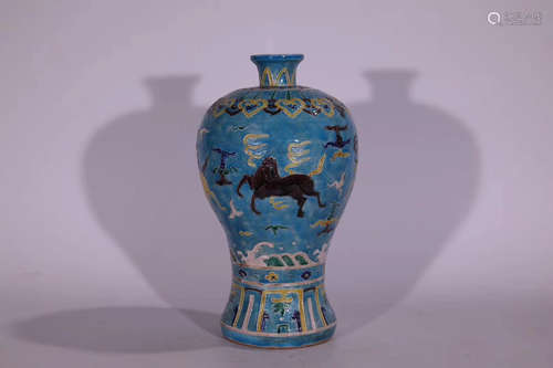 A HORSE PATTERN FAHUA COLOUR PLUM VASE