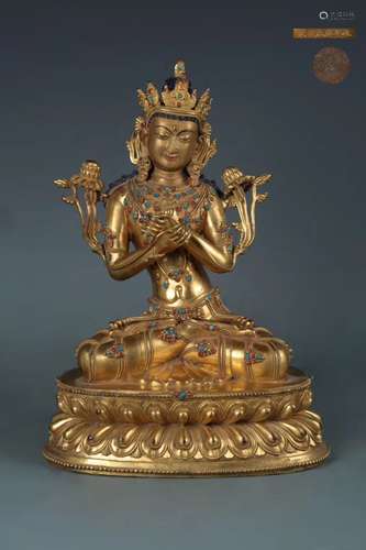 A GILT-BRONZE FIGURE OF BODHISATTVA