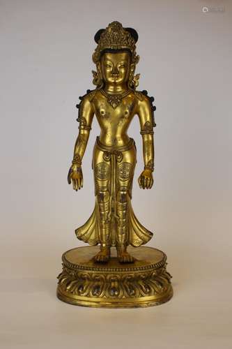 A GILT-BRONZE FIGURE OF STANDING BODHISATTVA