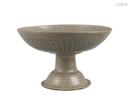 A Chinese stoneware celadon glazed stem bowl