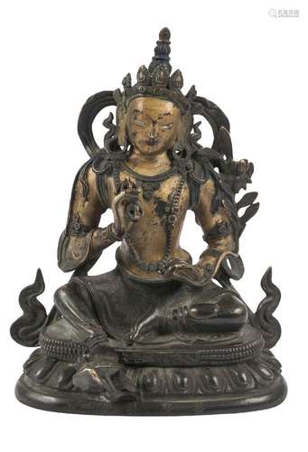 A Sino-Tibetan parcel gilt bronze figure of Tara