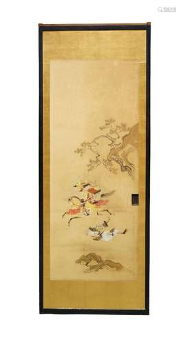 A set of four Japanese painted sliding doors