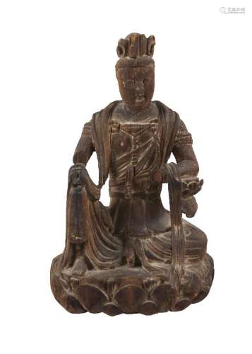 A Chinese carved wood Guanyin