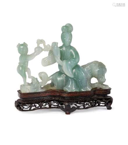 A Chinese jadeite carved figure group