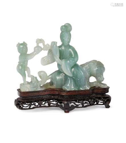 A Chinese jadeite carved figure group