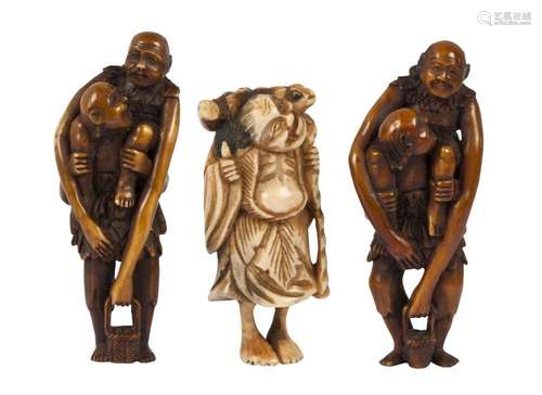 Two Japanese stained ivory netsuke