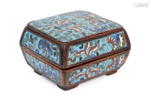 A Chinese rosewood and cloisonné rectangular box and cover