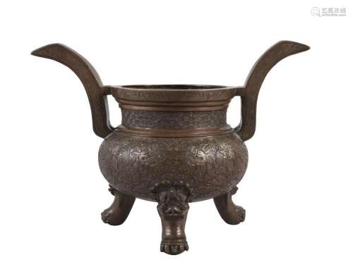 A Chinese bronze archaistic tripod censer