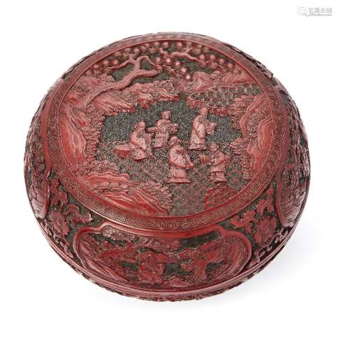 A large Chinese cinnabar lacquer circular box and cover