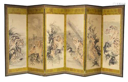 A pair of Japanese six section five fold screens